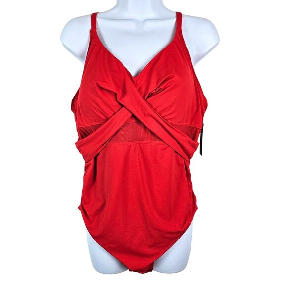 Tempt Me Womens Red One Piece Swimsuit Size XXL Ruched Tummy Control & Cutout - Picture 4 of 10